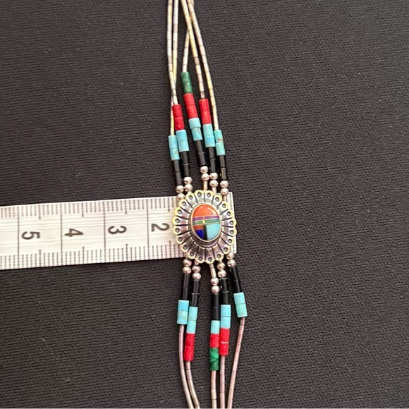 Vintage Native American Signed Liquid Silver Heshi Multi Inlay Bracelet - Picture 11 of 14